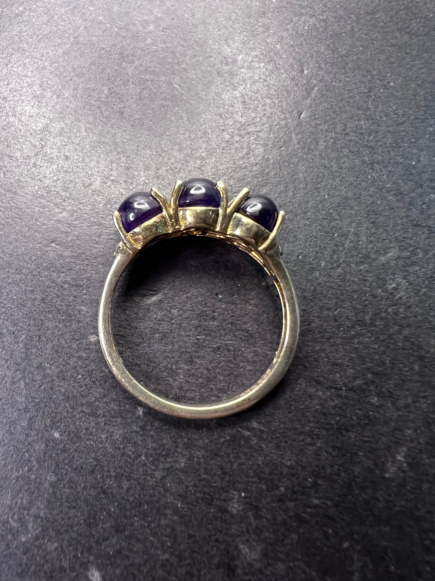 Triple amethyst stone ring in gold over sterling silver size 9