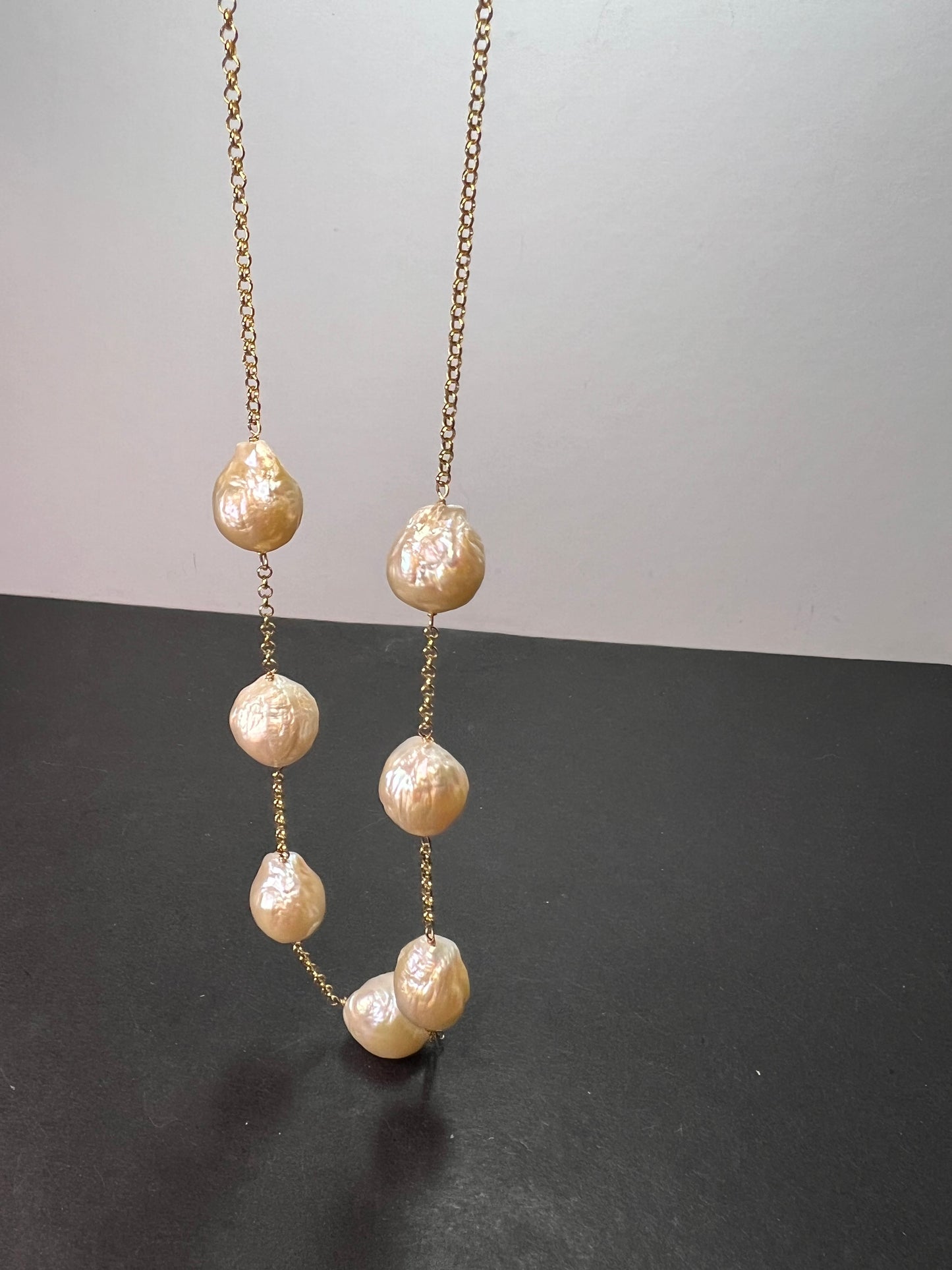 13-15mm baroque pearl station necklace in gold over sterling silver