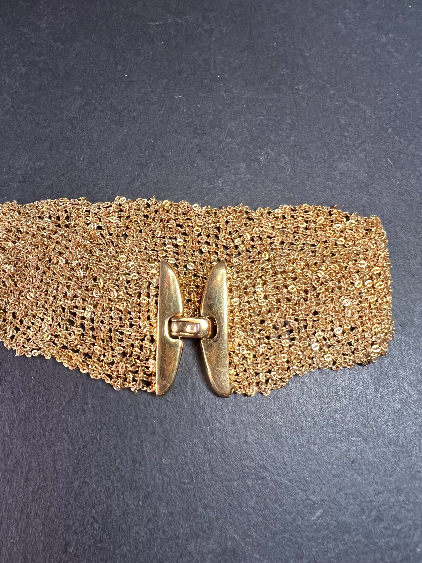 Gold plated over bronze mesh italian bracelet