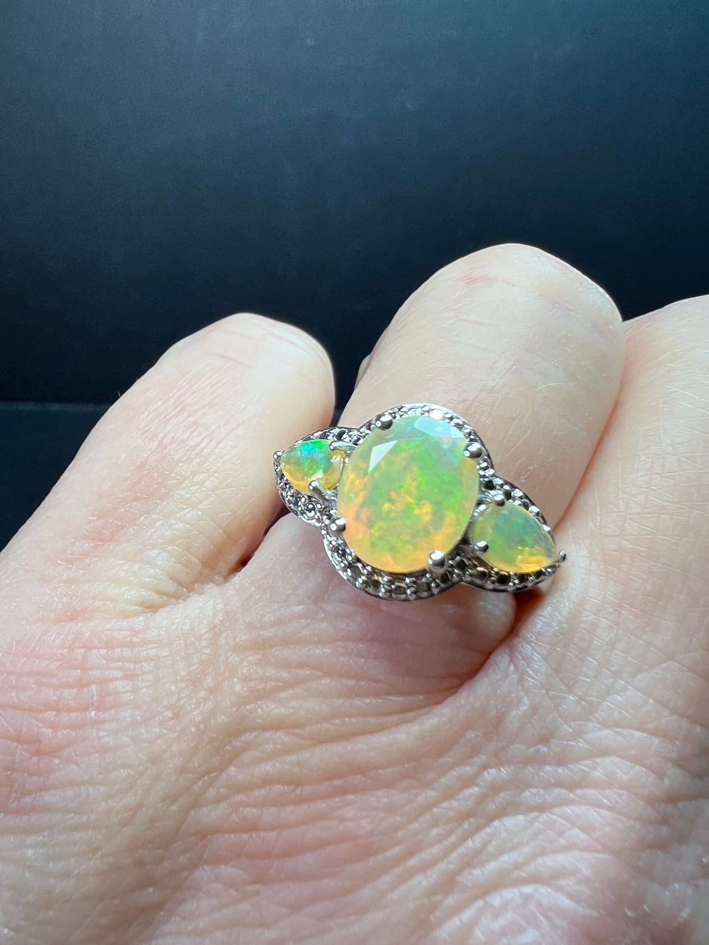 Ethiopian Opal Sterling Silver Halo Ring Size 6