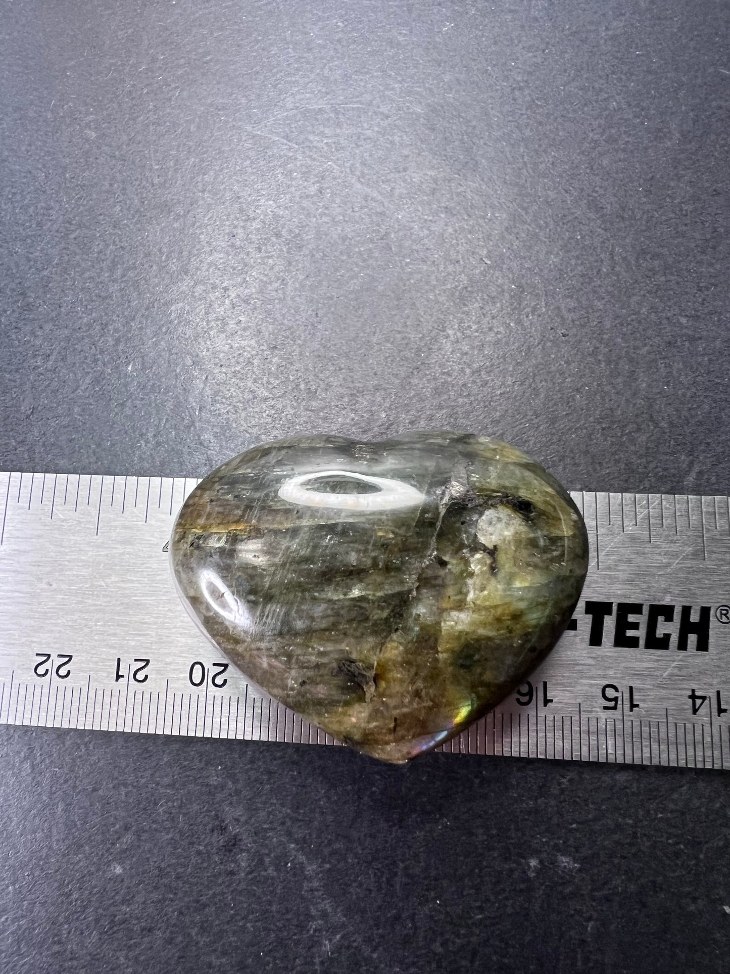 Labradorite heart with pink purple flash