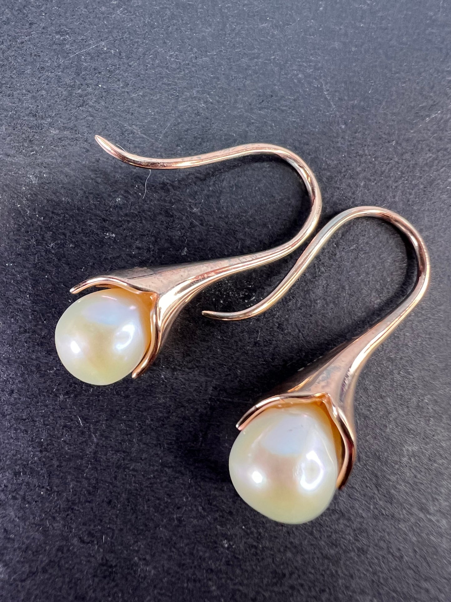 Freshwater cultured drip pearl earrings in 14k rose gold over sterling silver