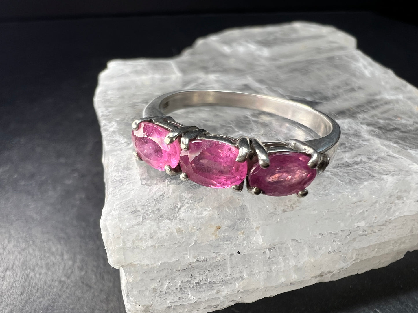 Pink Sapphire & White Zircon Sterling Silver Ring Size 9