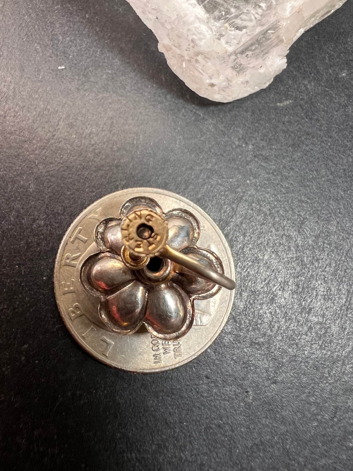 Vintage 1940s Vermeil Flower Screw Back Green Paste Earrings