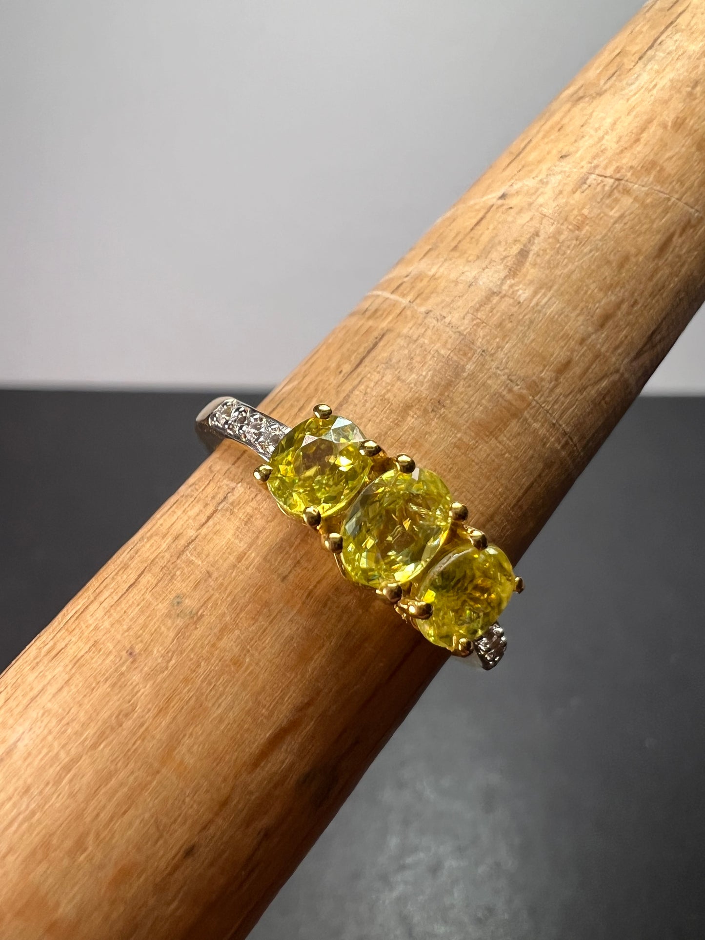 Sava sphene and white zircon triple stone ring in vermeil yellow gold over sterling silver size 8 *NEW*