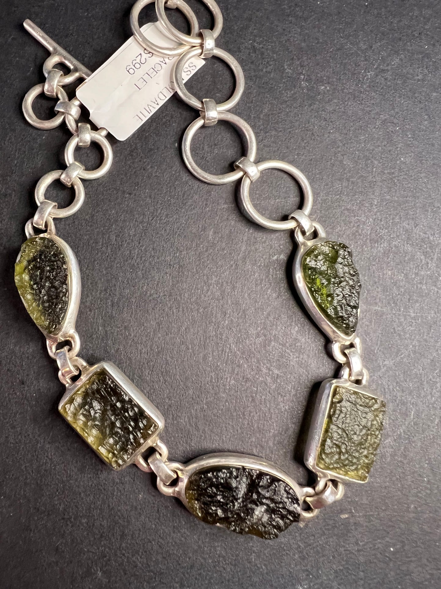 SOLD NEW Moldavite old stock sterling silver toggle bracelet