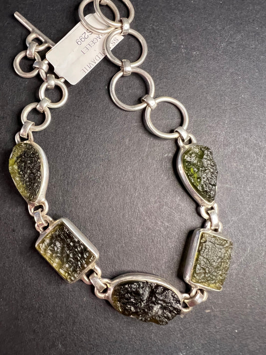 SOLD NEW Moldavite old stock sterling silver toggle bracelet