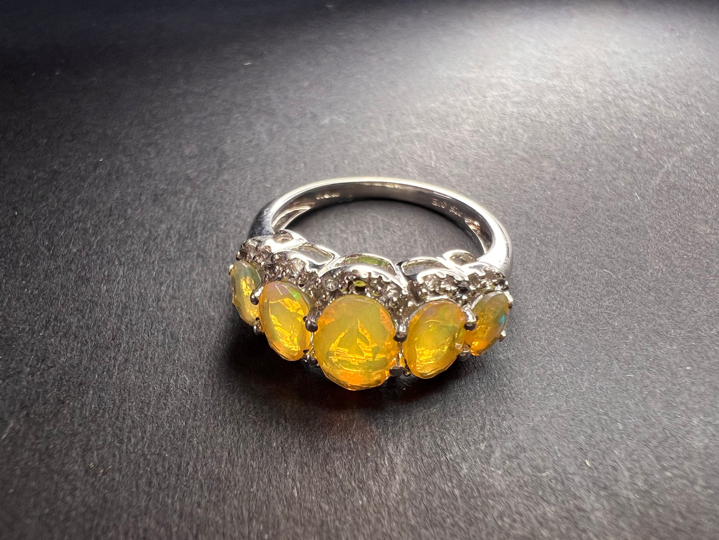 Vintage Ethiopian opal and zircon sterling silver ring size 7