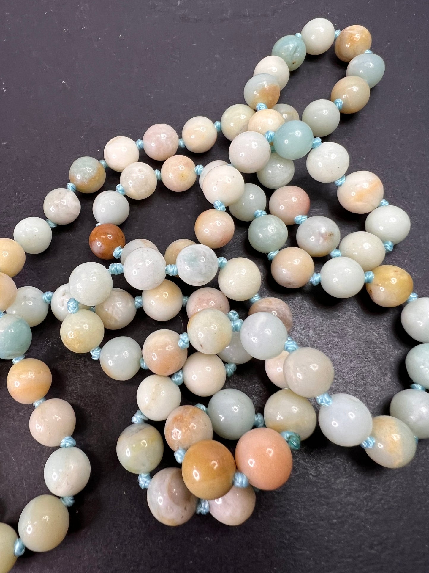 Amazonite knotted mala style endless necklace