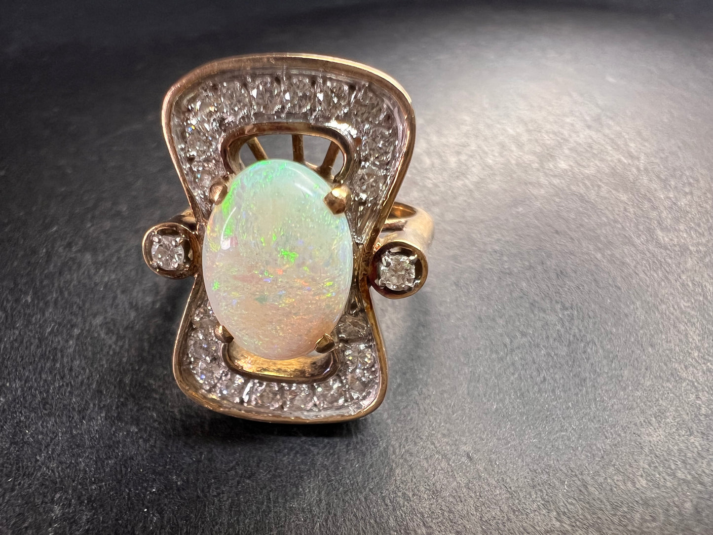 Vintage 14K Opal & Diamond Ring | Size 6.5 | Papered | 1.80ct | 60s–70s