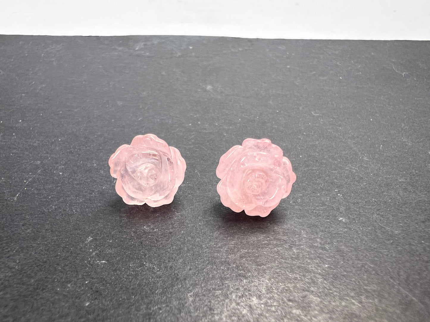 Rose quartz carved roses stud earrings with sterling silver posts