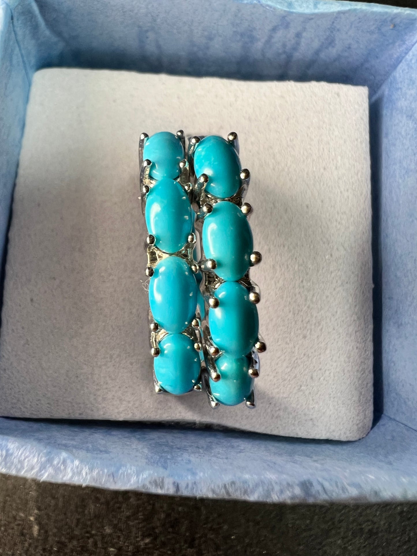 Sterling Silver Turquoise Inside Out Hoop Earrings 925 Estate Like New