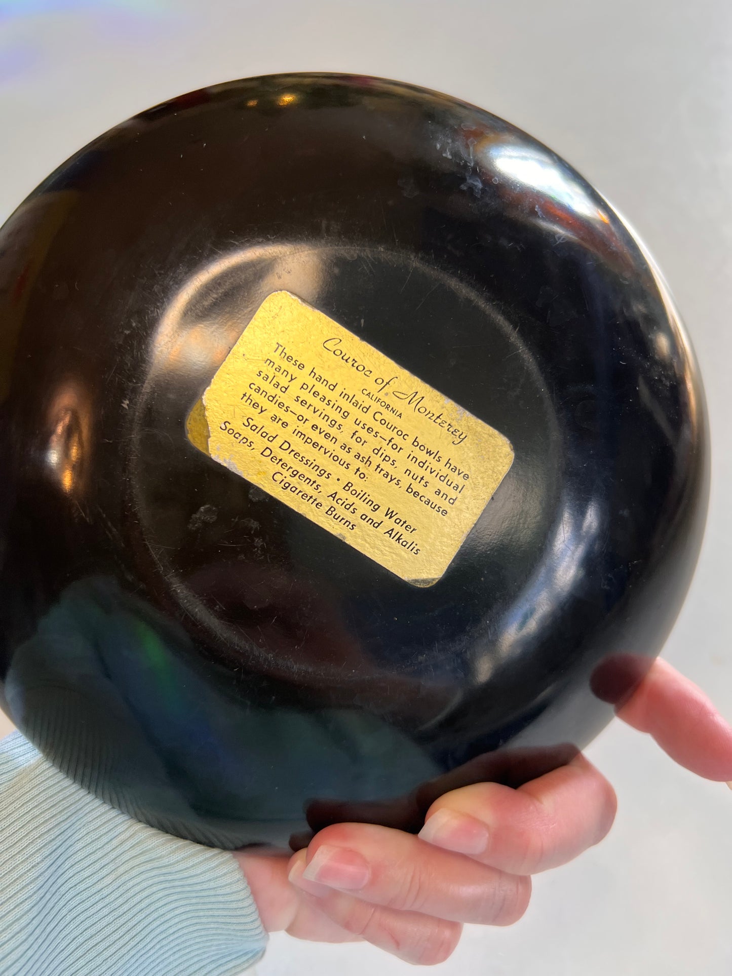 Vintage Couroc of Monterey Owl Inlay Bowl | MCM Black Resin Serving Dish 7.5"