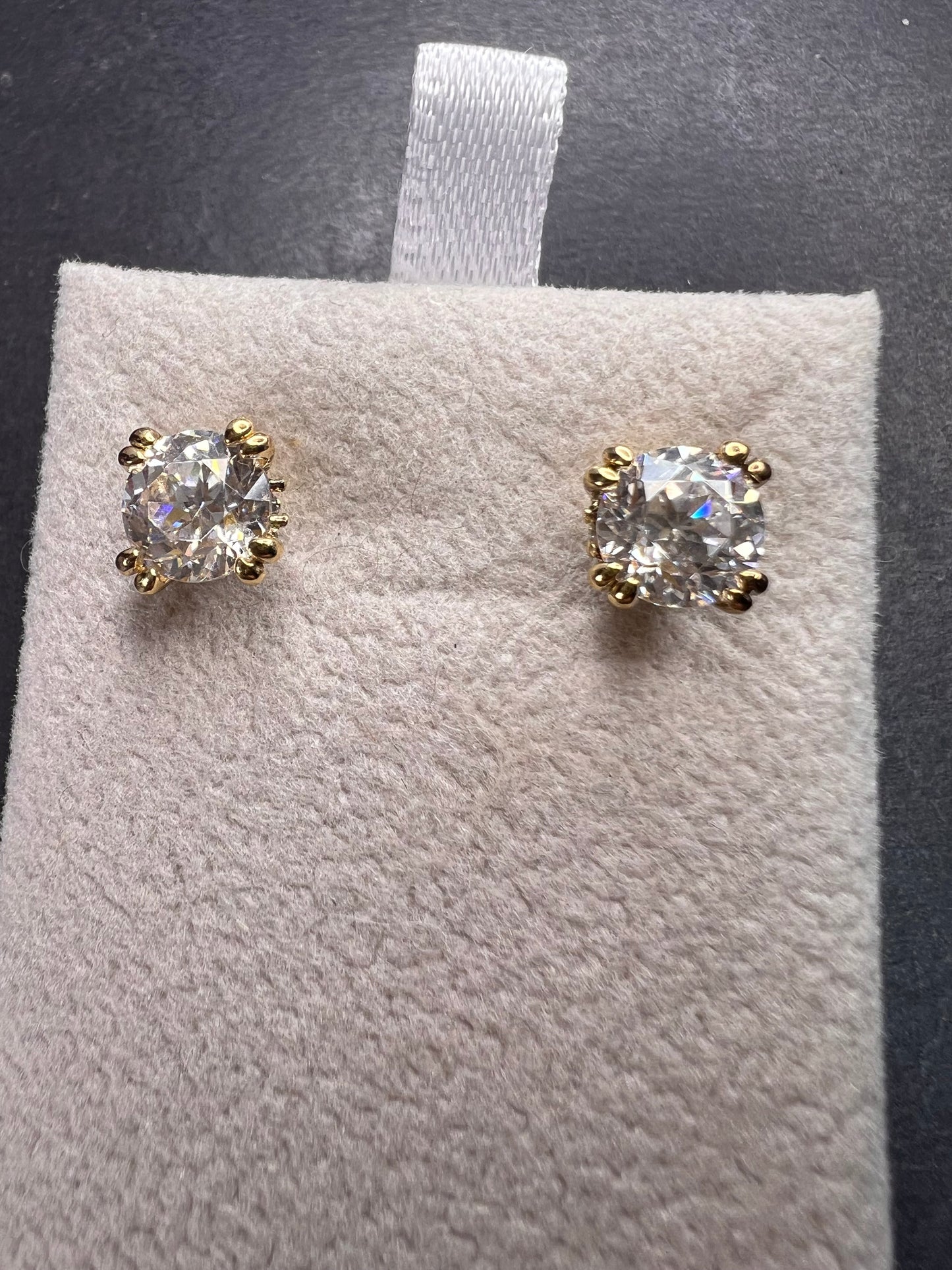 CZ stud earrings in gold over sterling silver