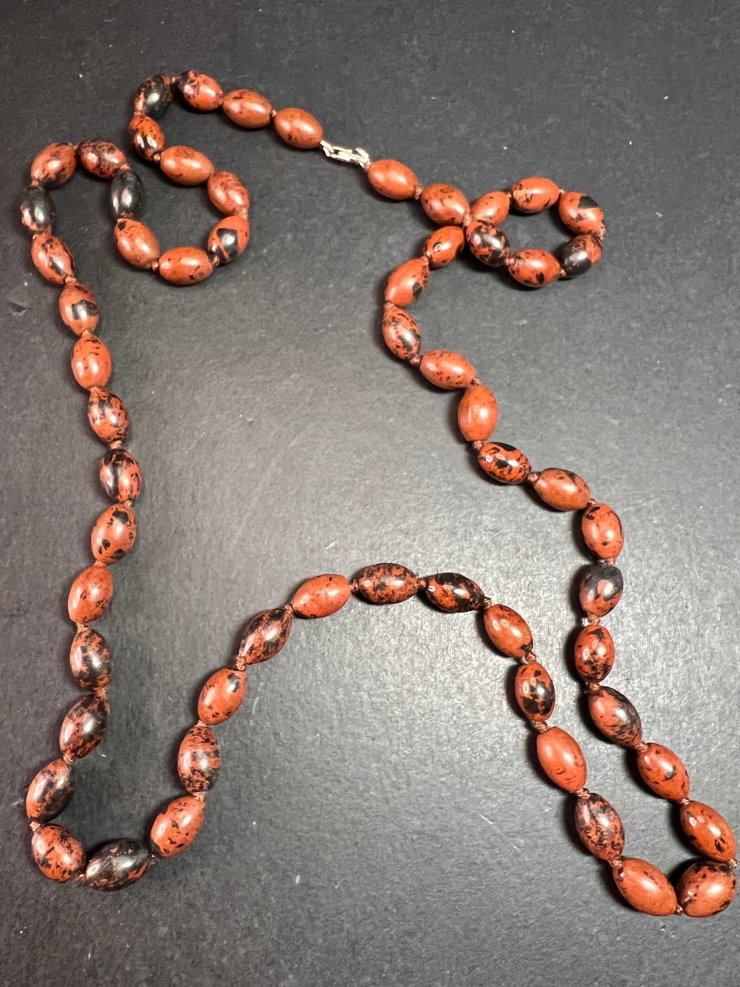 NEW Mahogany obsidian knotted 36 inch necklace with sterling silver clasp