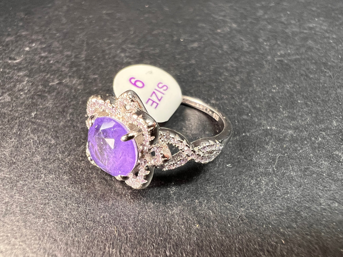 New Bomb Party Sterling Silver Lavender Simulated Amethyst Dinner Ring Sz 9