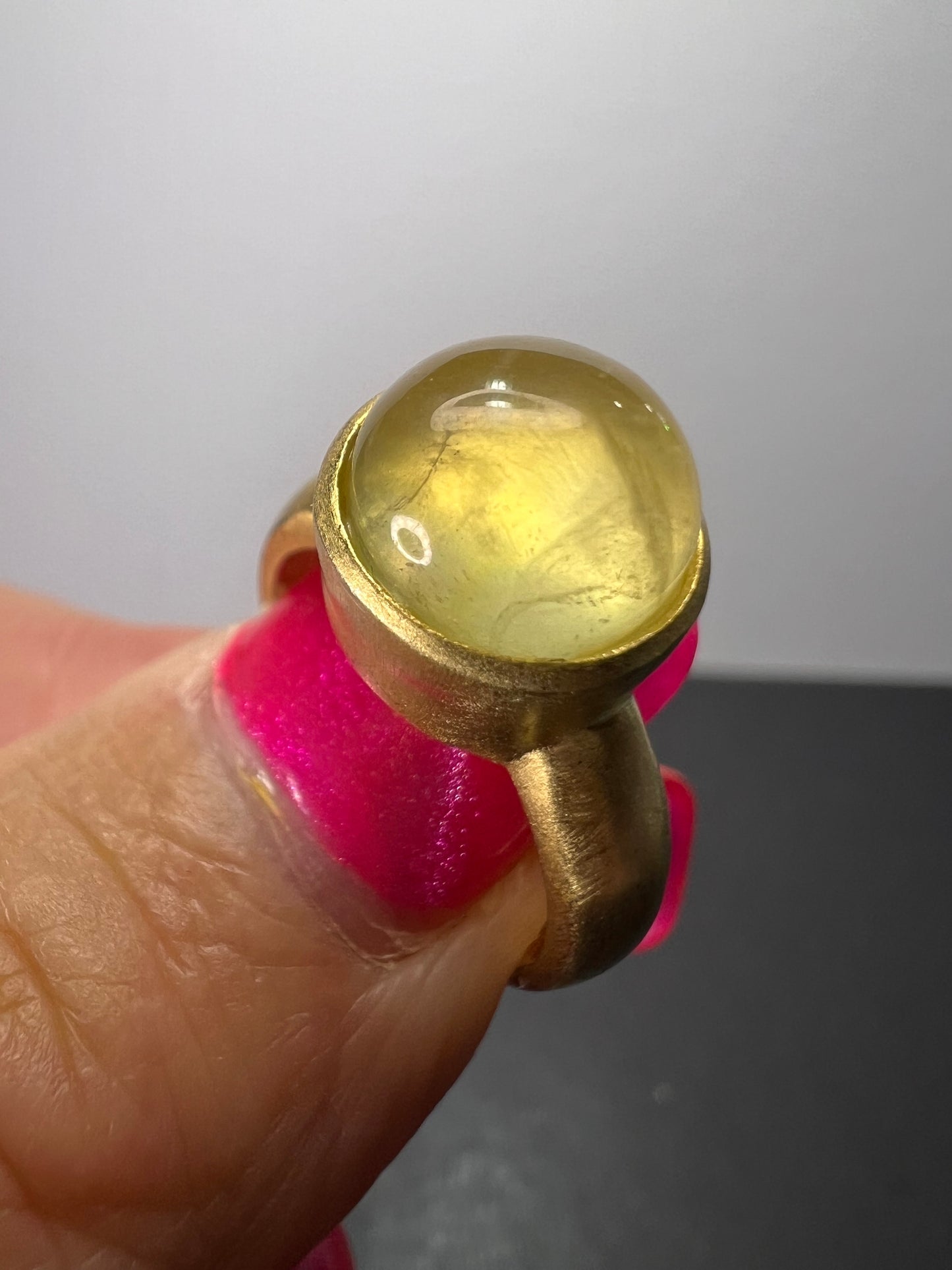 Prehnite brushed gold over sterling silver ring size 7