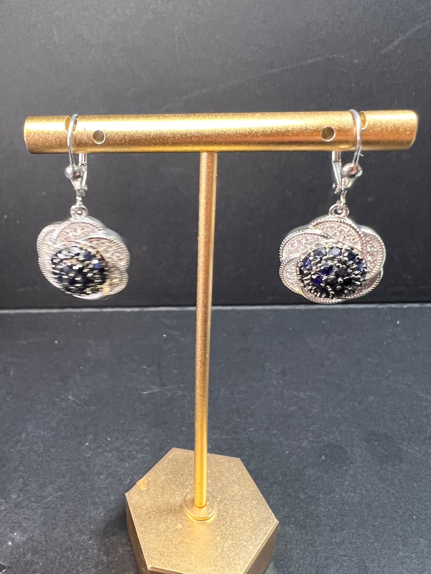 NEW blue sapphire and zircon galaxy halo earrings in rhodium over sterling silver