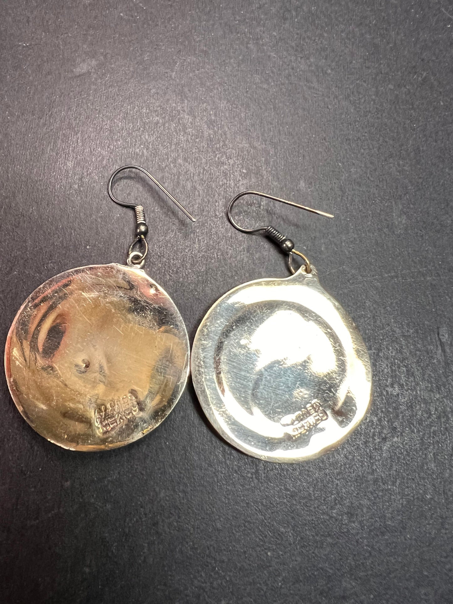 Vintage ALPACA MEXICO Silver MOP Abalone Yin Yang Drop Earrings