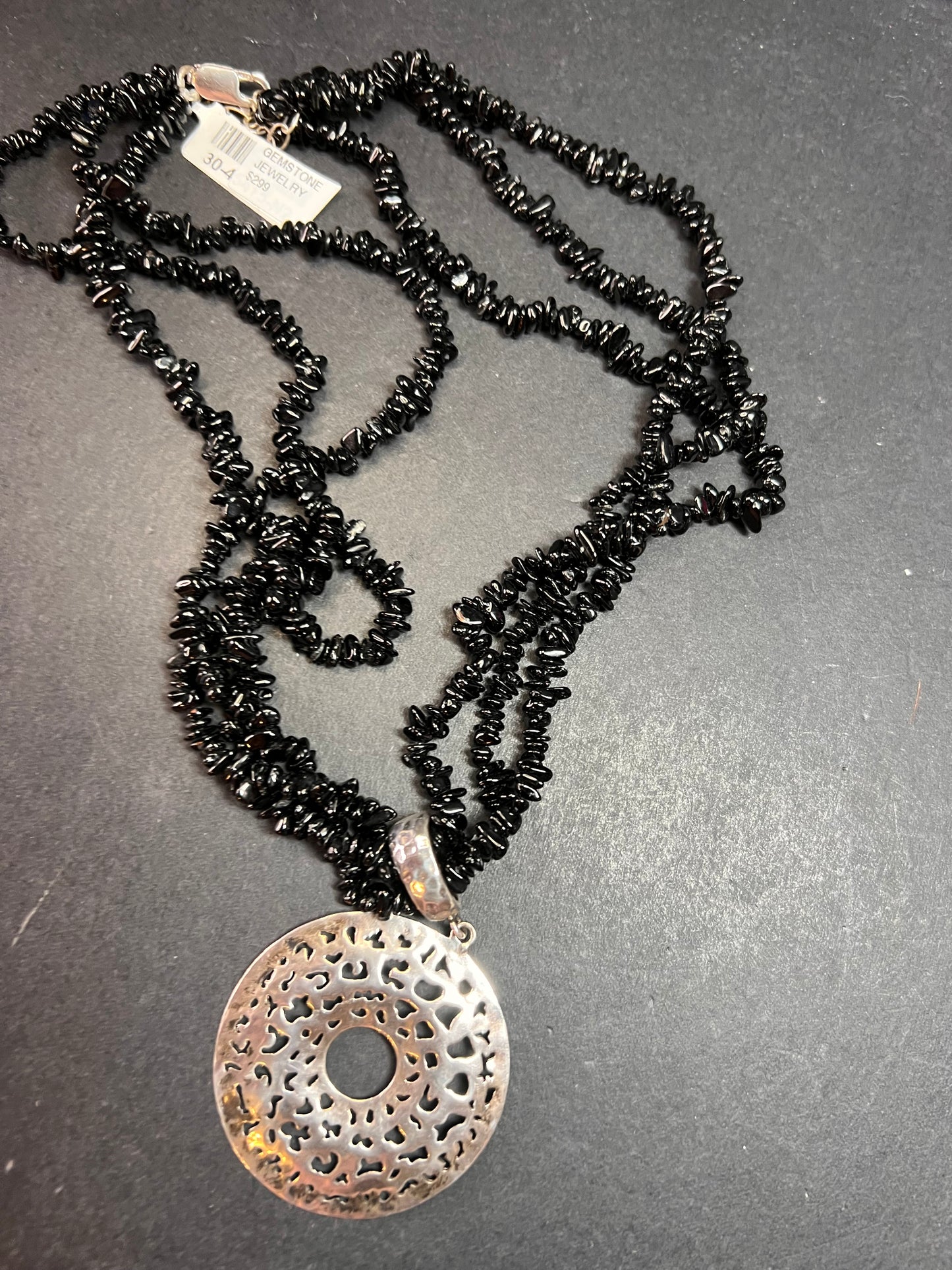 NEW Black tourmaline multi strand sterling silver necklace