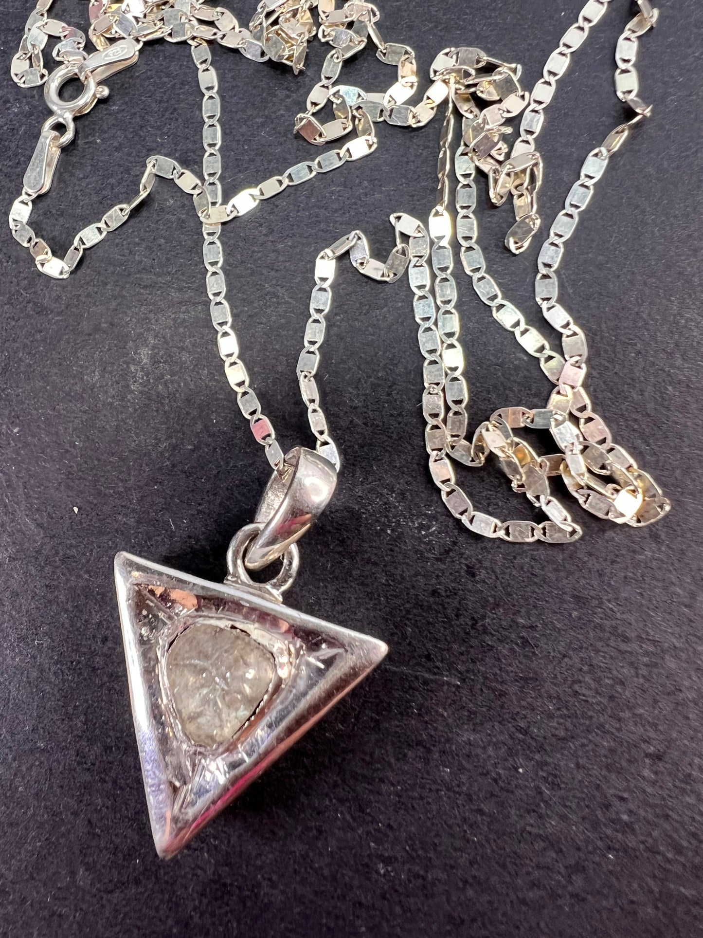 Downward triangle polki diamond pendant and chain necklace in platinum over sterling silver