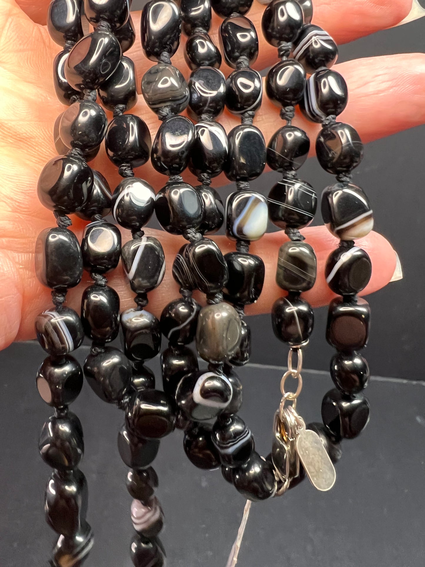 NEW Botswana agate 44 inch necklace with sterling silver clasp