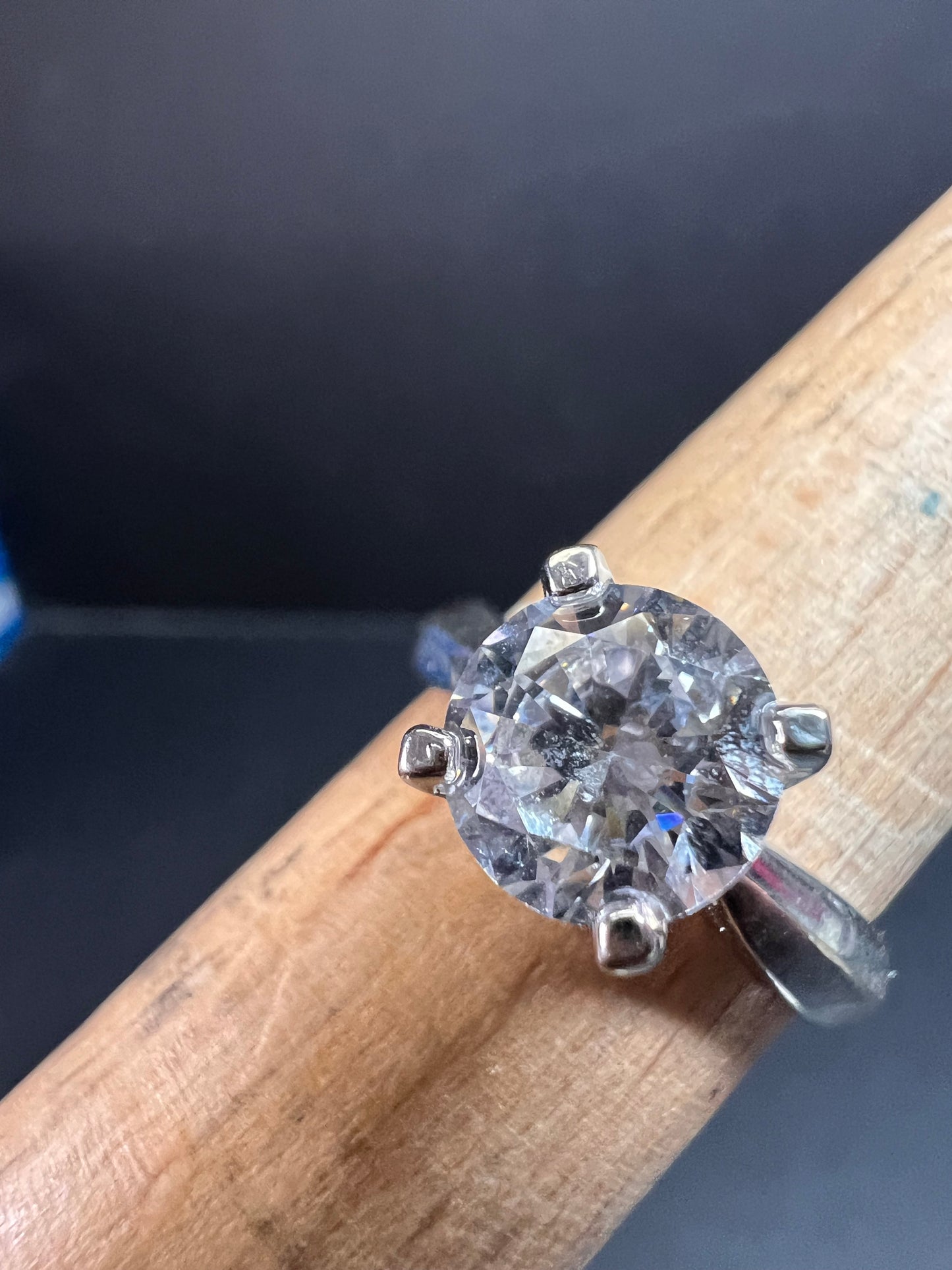 Vintage CZ solitaire sterling silver ring size 7