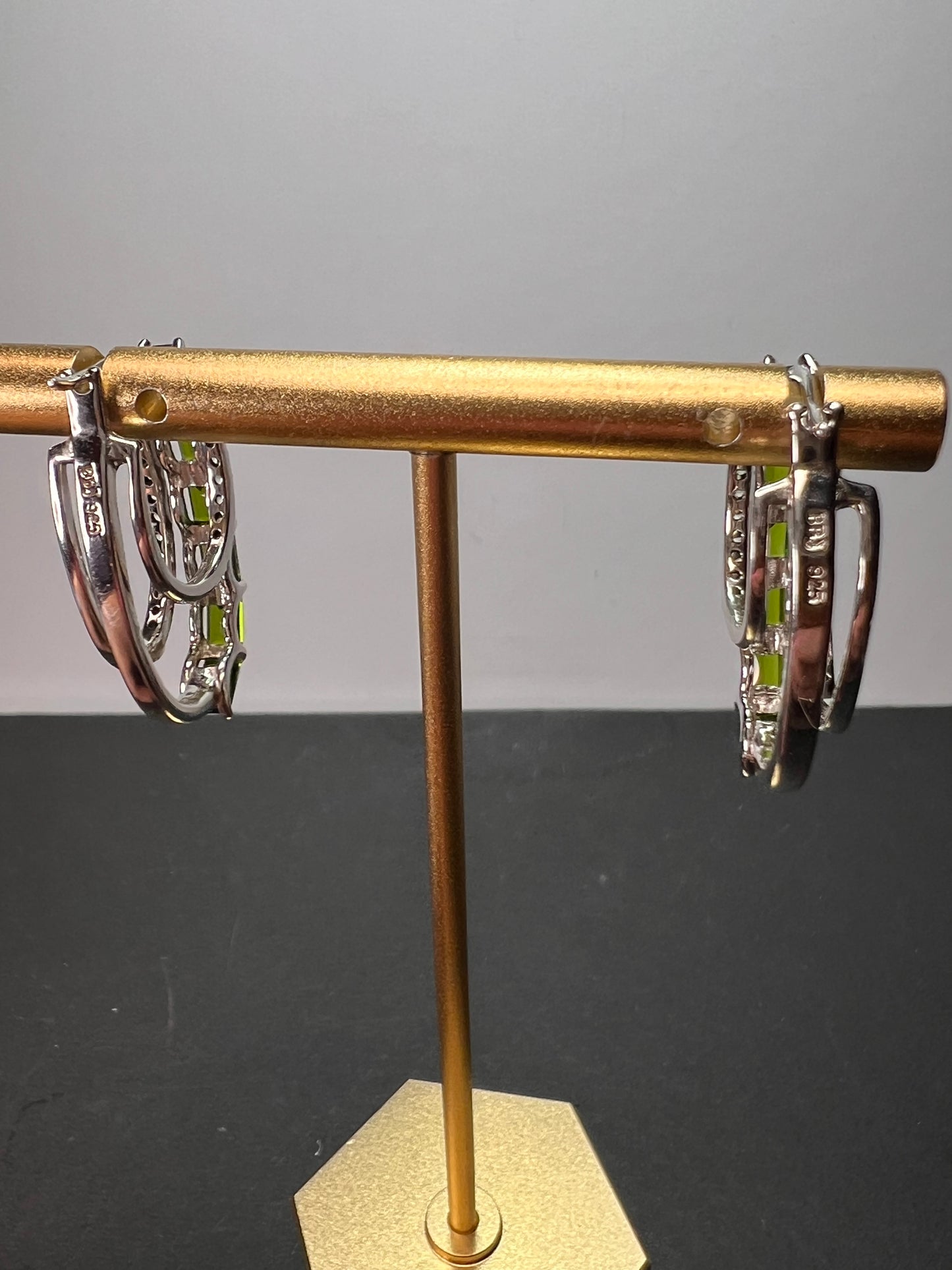 Chrome diopside platinum over sterling hoop earrings