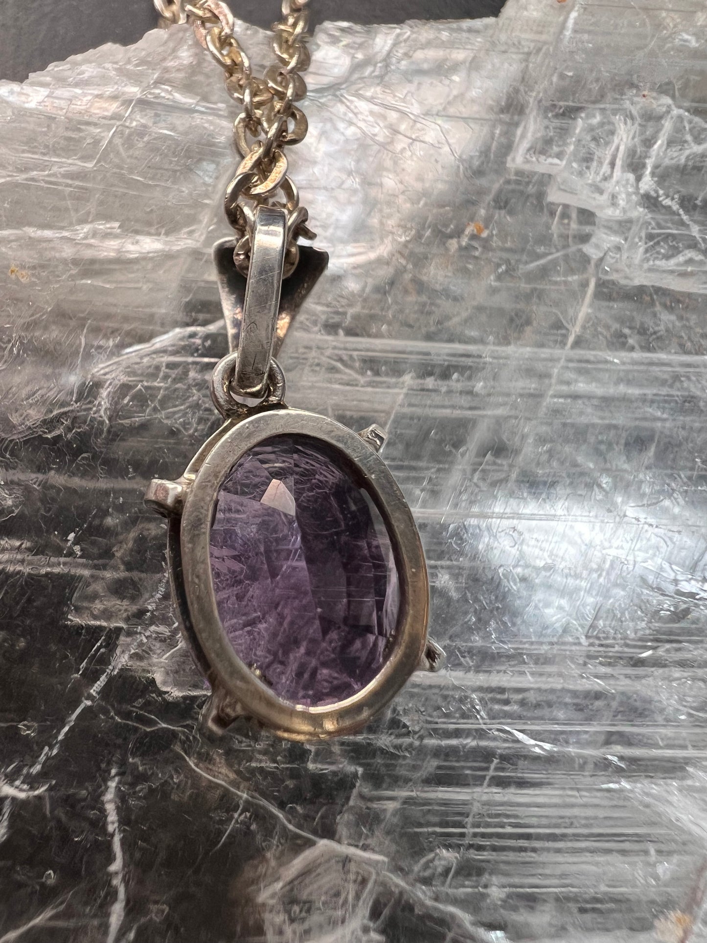 Vintage Amethyst Sterling Silver Pendant on 960 Silver Chain 18”