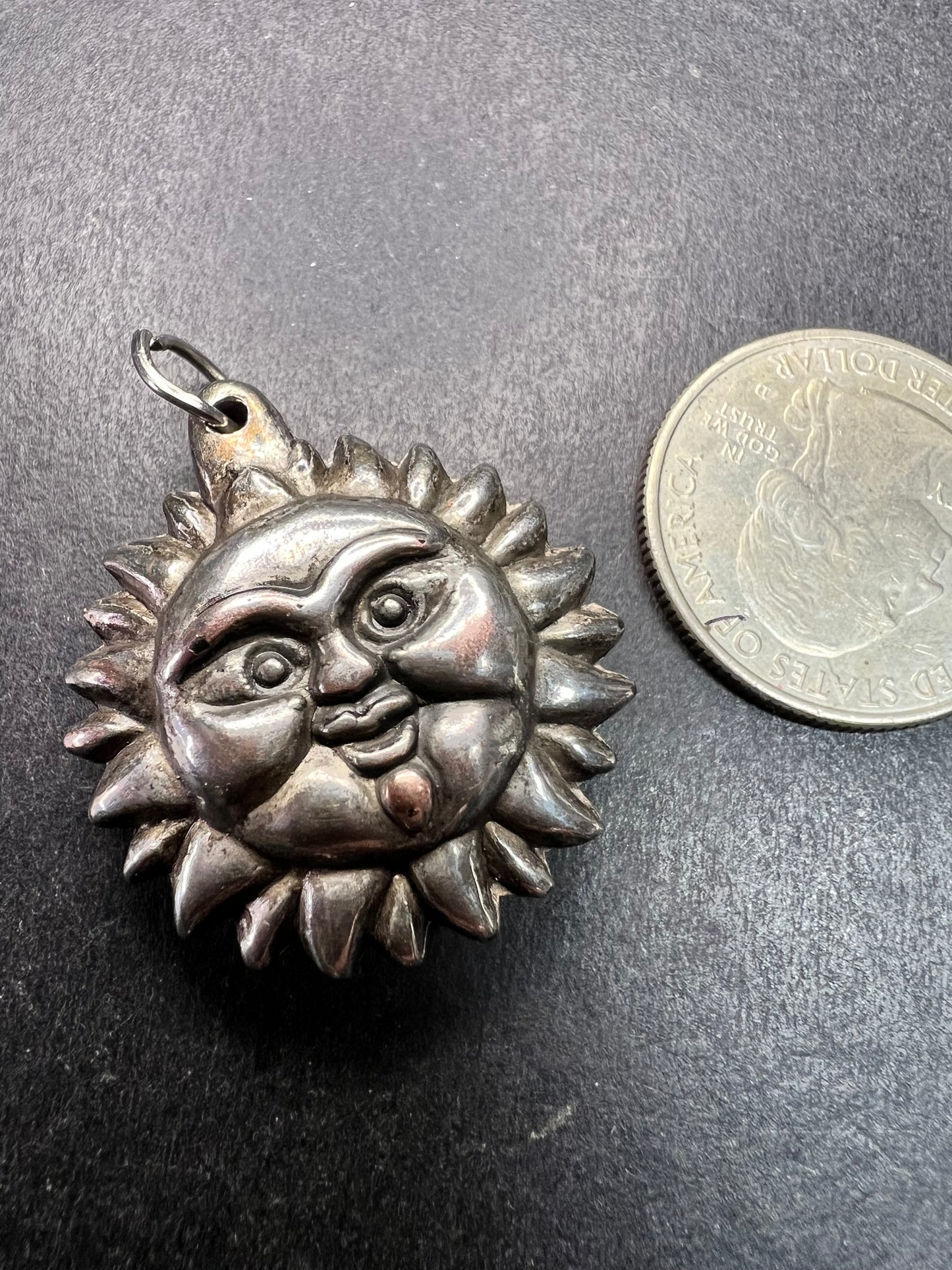 Vintage Sun Face Pendant Silver Tone Celestial Costume Jewelry Charm