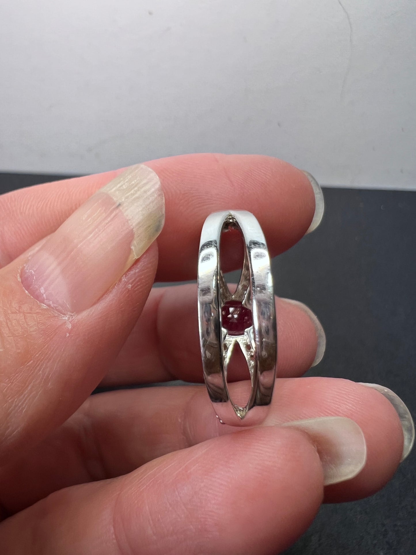 Ruby and zircon crisscross sterling silver ring size 9