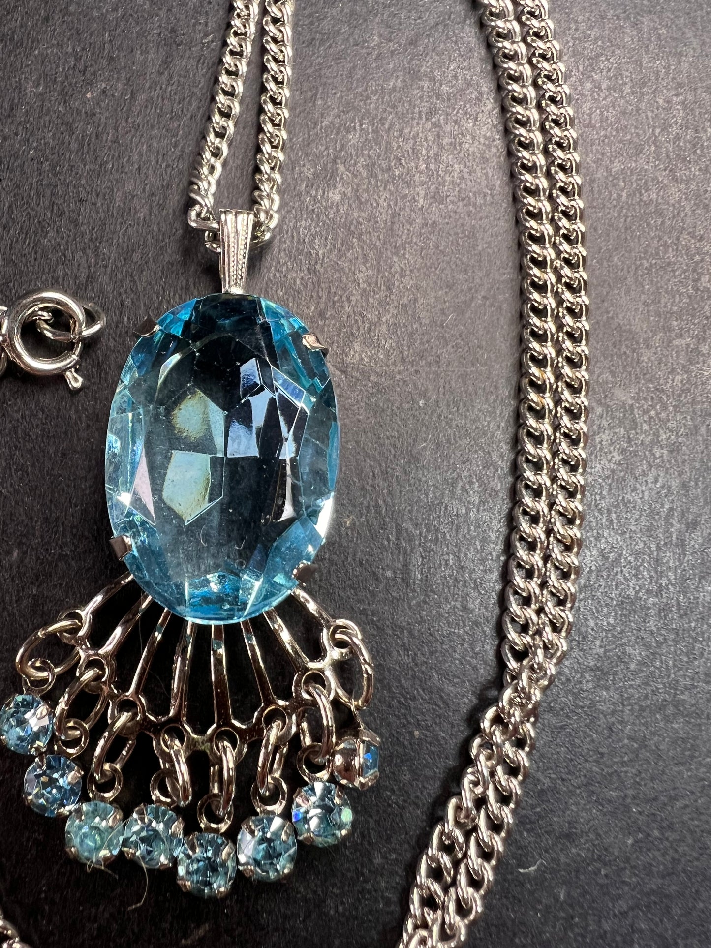 Vintage Park Lane Mid Century Blue Glass Chandelier Necklace 21”