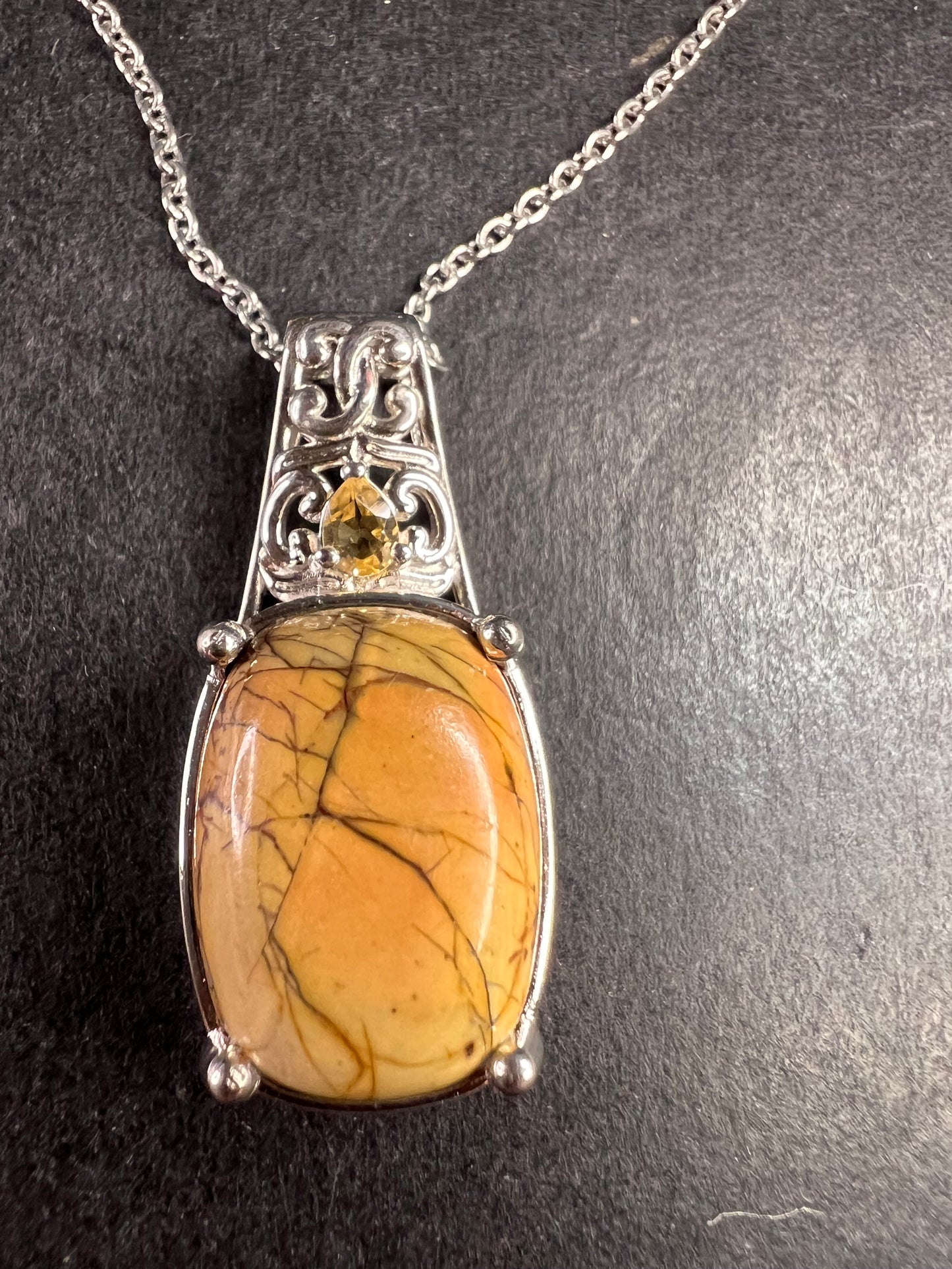 NEW Cherry Creek Jasper and citrine pendant in platinum over stainless steel