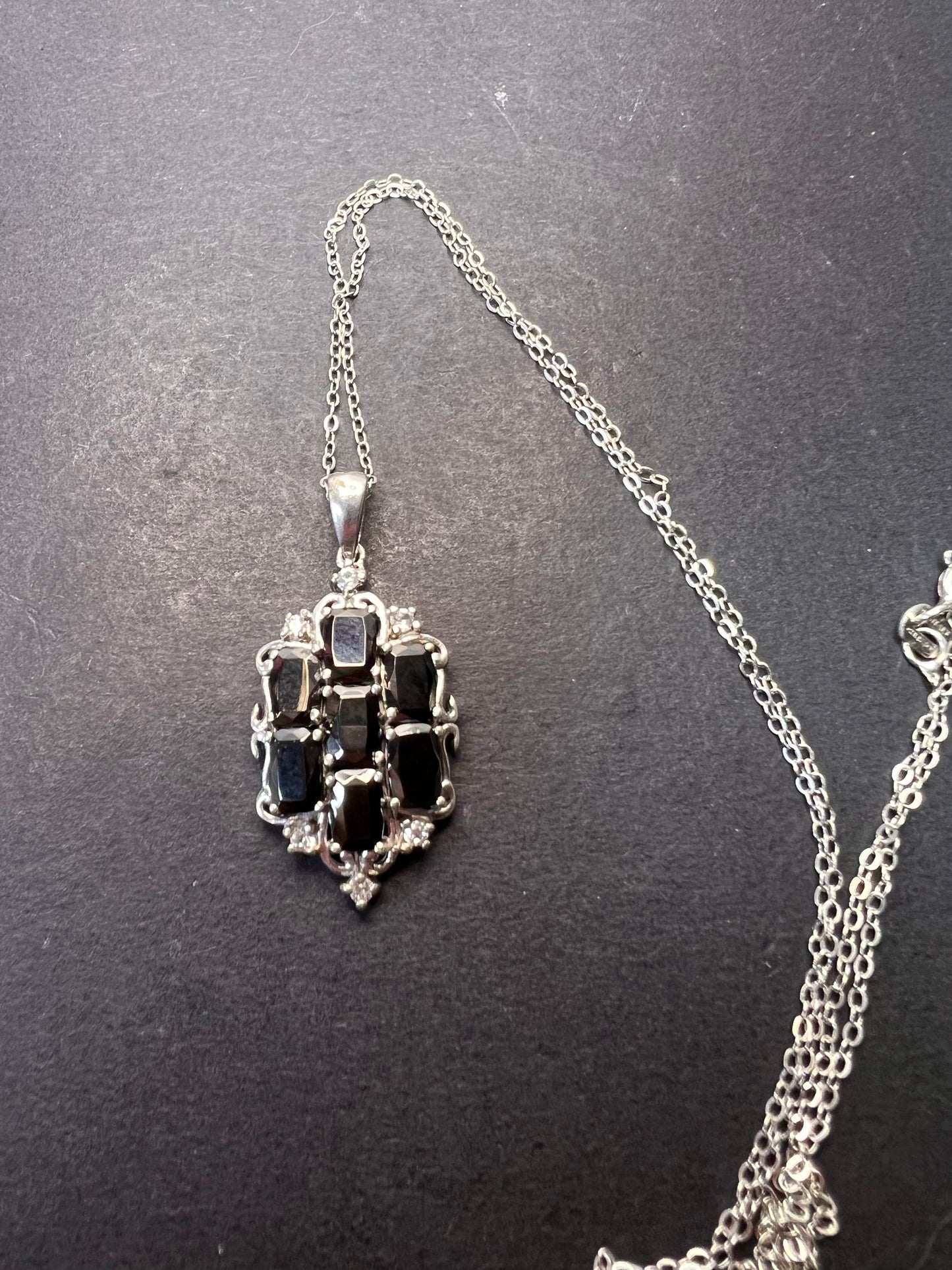 Elite shungite and white topaz sterling silver pendant and chain necklace