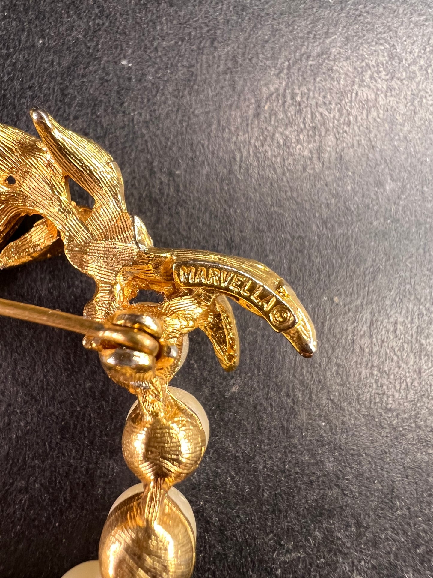 Vintage Marvella Faux Pearl Gold Tone Wreath Brooch Mid Century