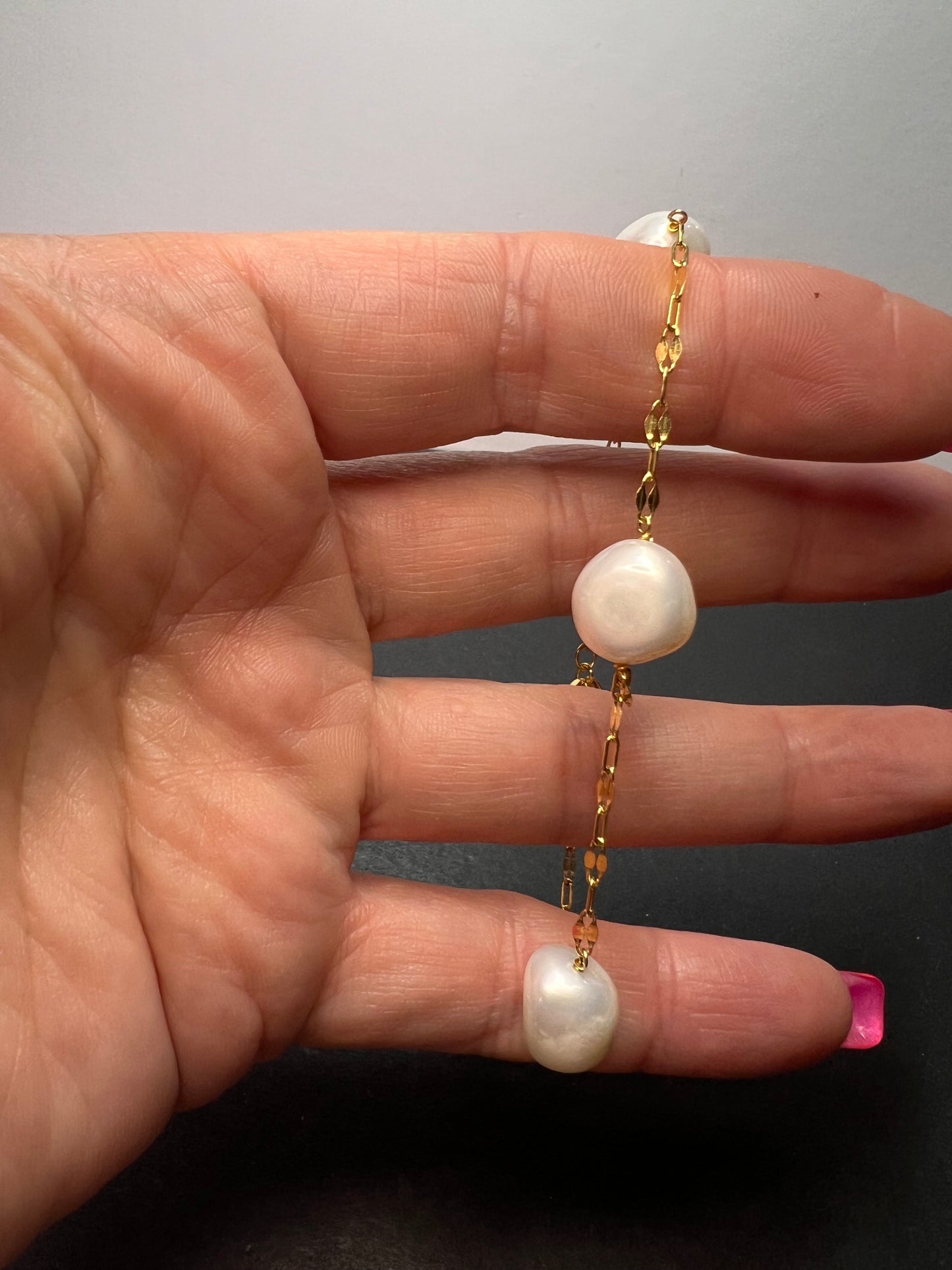 White Cultured Freshwater Pearl 18k Yellow Gold Over Sterling Silver Bracelet