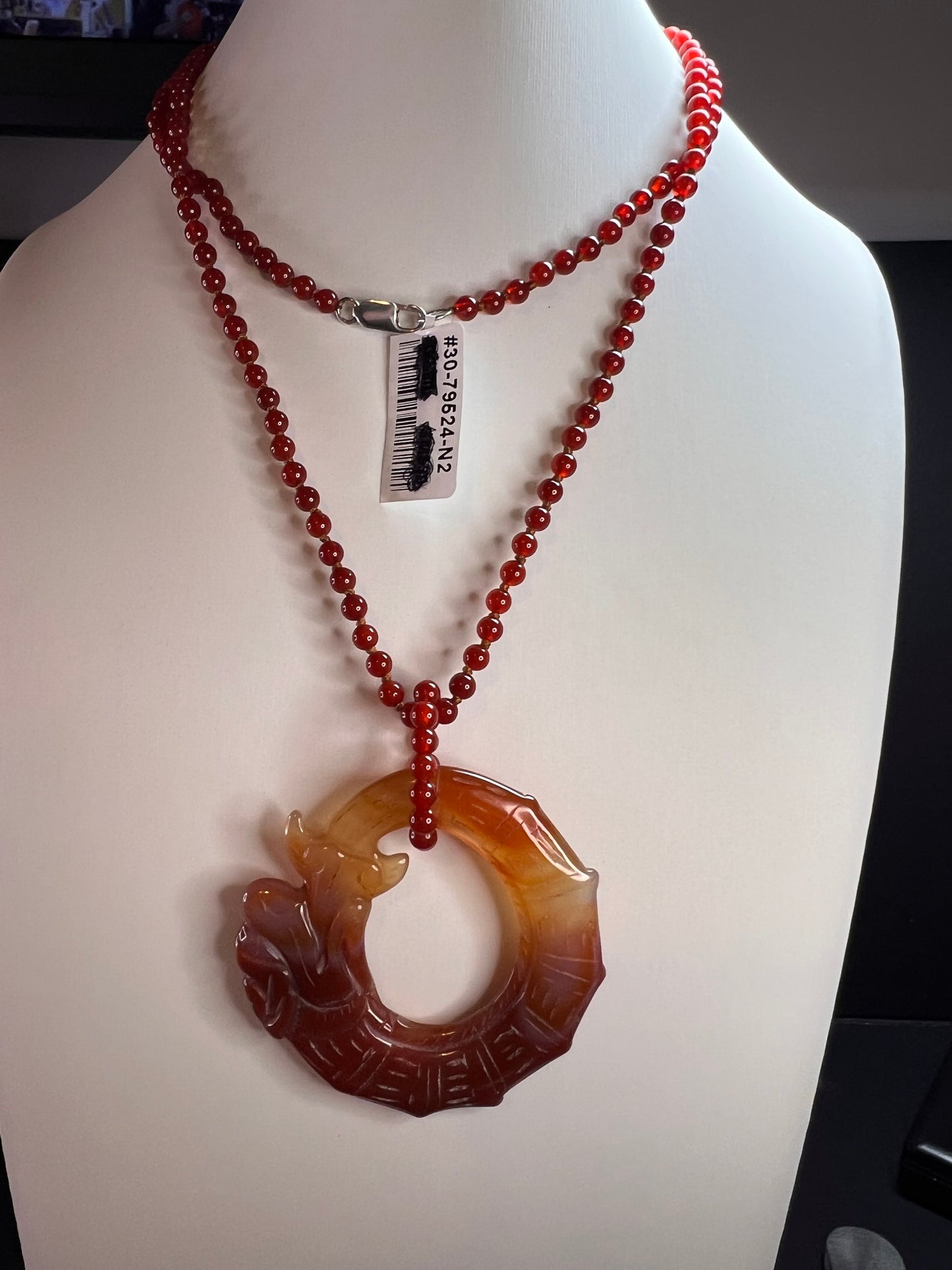 NEW Carnelian dragon pendant 32 inch necklace