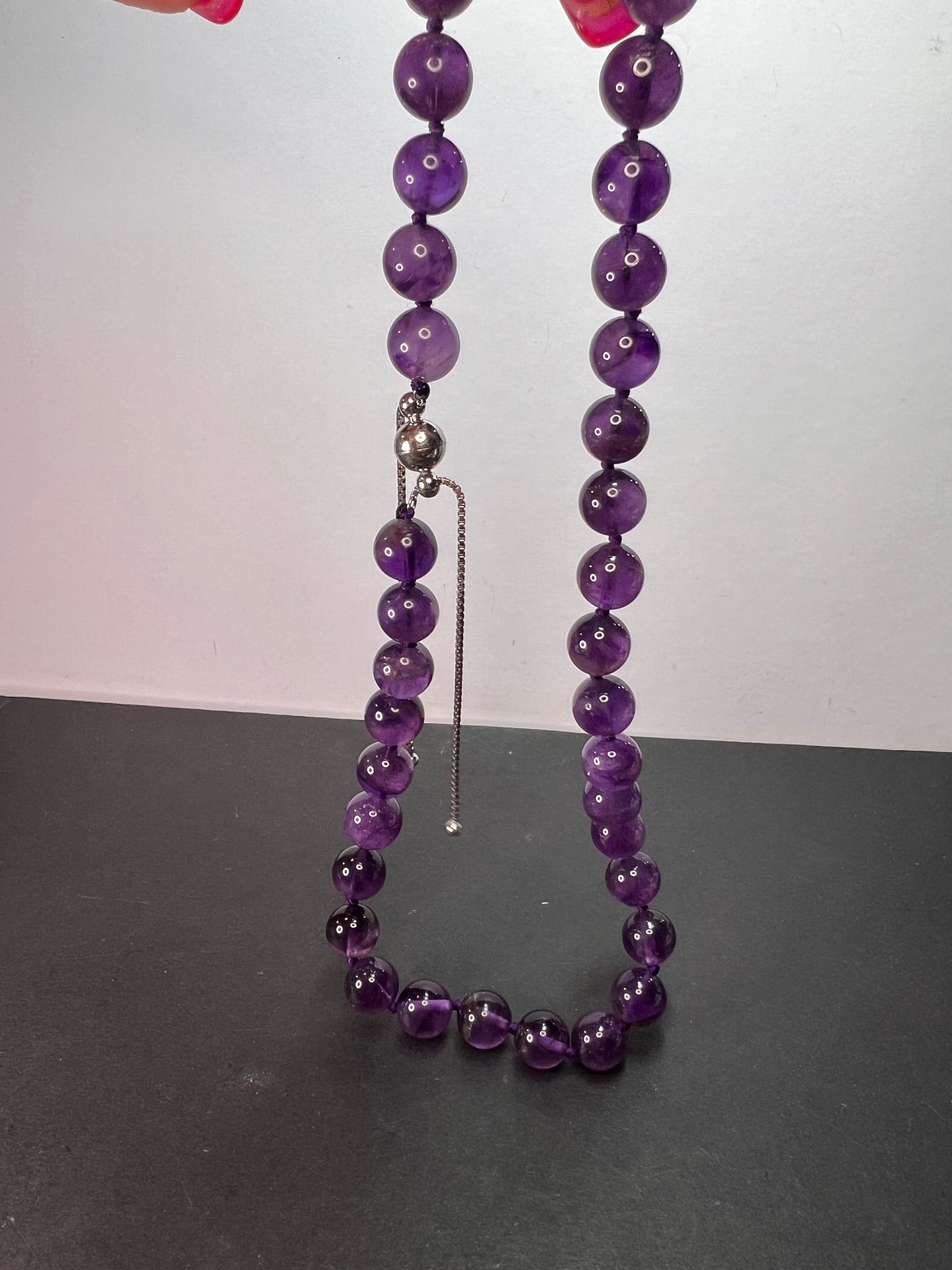 Amethyst knotted sterling silver bolo necklace