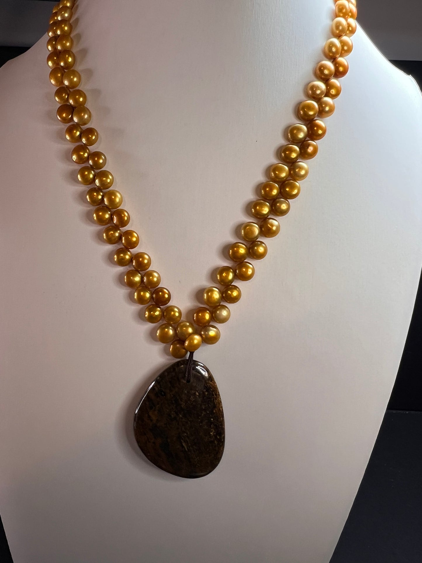 NEW freshwater pearl and bronzite necklace with sterling silver clasp