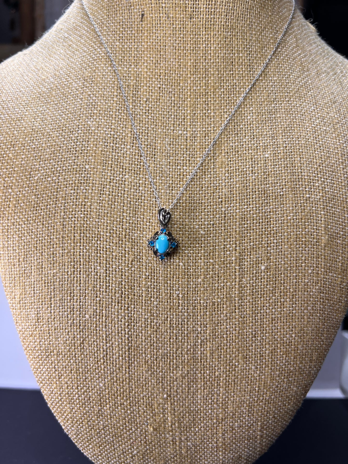 Turquoise and neon blue apatite sterling silver pendant and chain