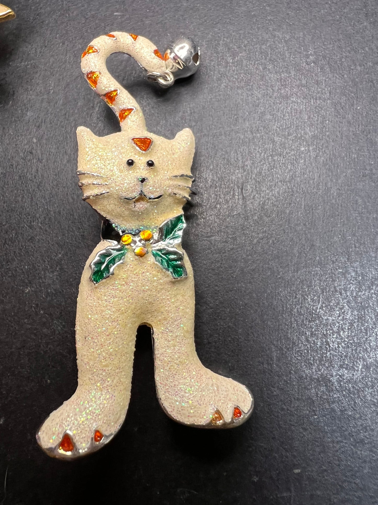 Vintage Christmas Brooch Lot of 6 Holiday Wreath Cat Tree Enamel Pins