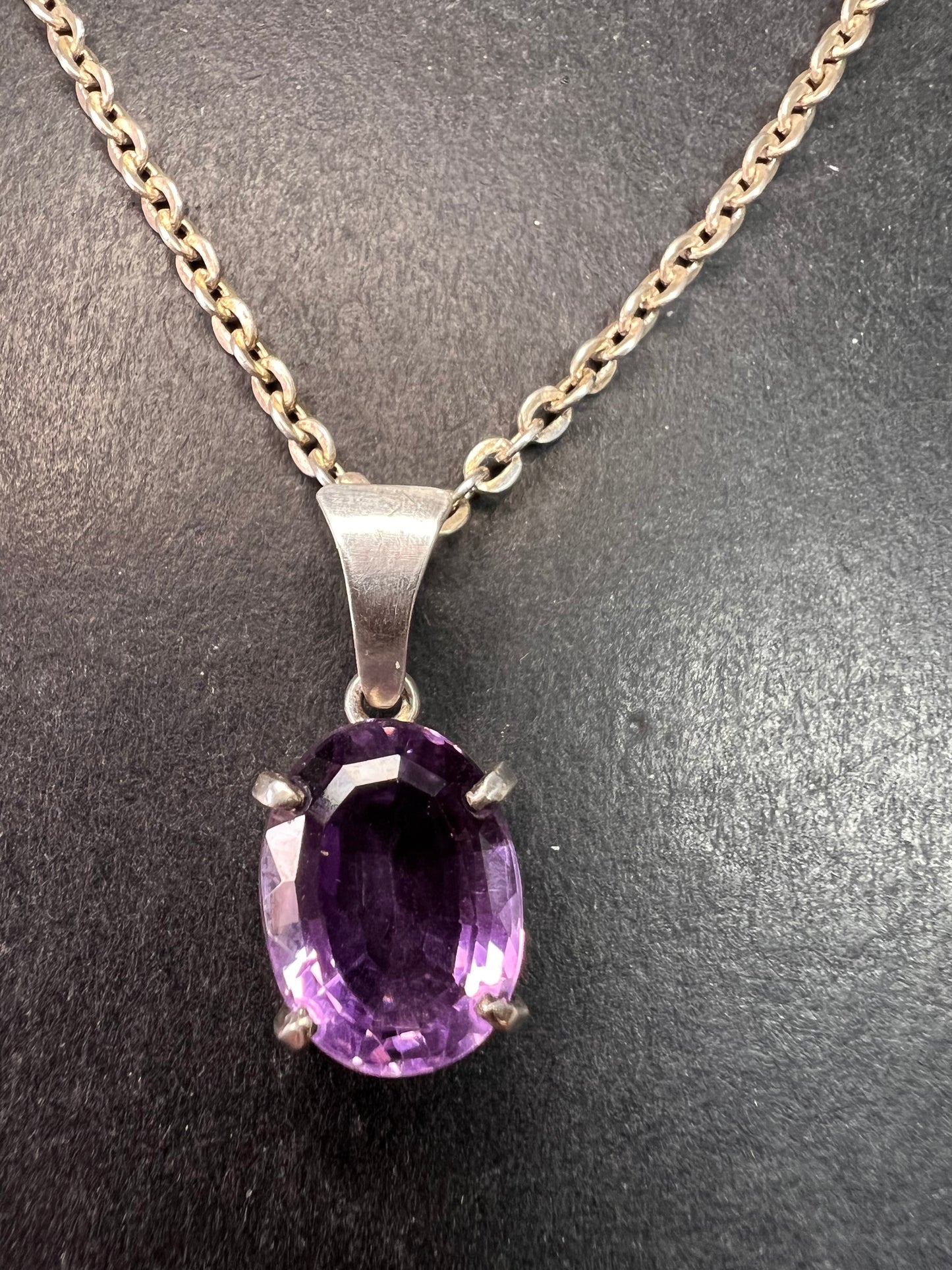 Vintage Amethyst Sterling Silver Pendant on 960 Silver Chain 18”