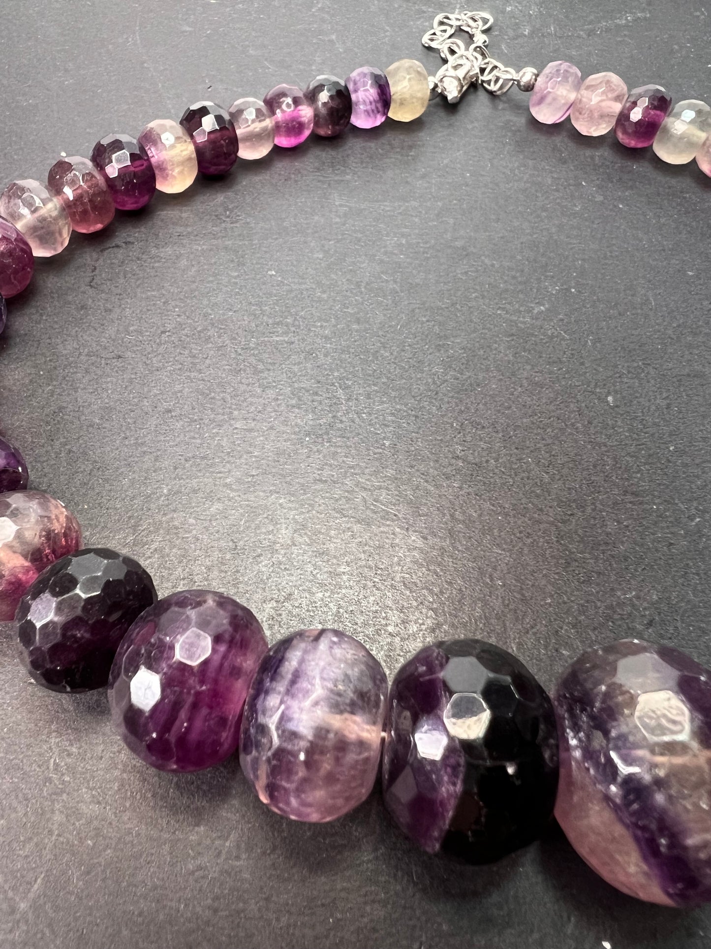 Rainbow and purple fluorite faceted beaded statement necklace with 925 lobster clasp