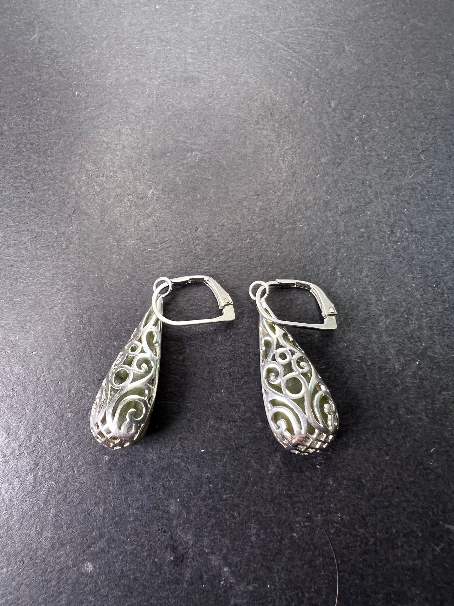 Nephrite Jade sterling silver drop earrings