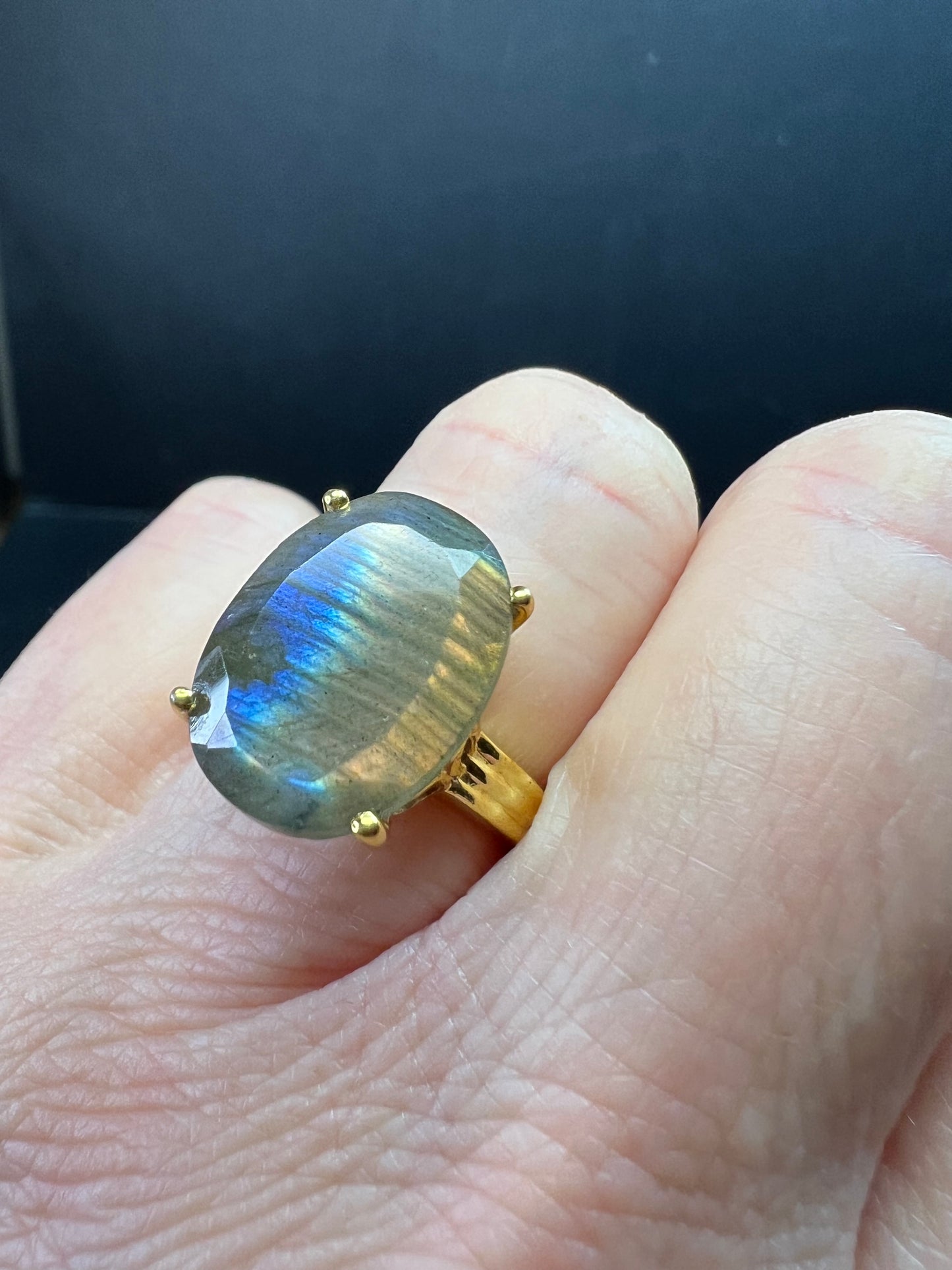 NWT Labradorite Gold Over 925 Sterling Ring Size 7 16x11mm Oval