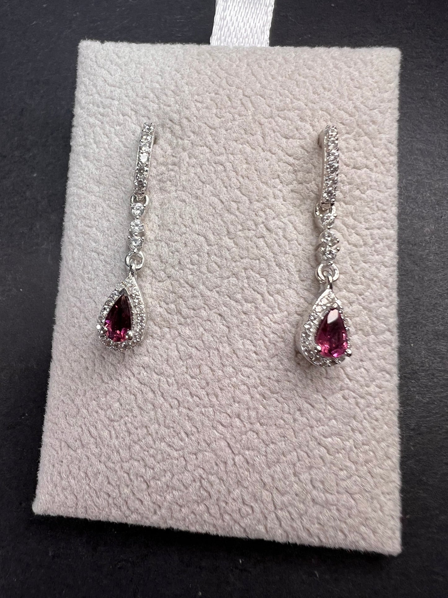 Ofiki rubellite and zircon drop earrings in platinum over sterling silver *NEW*