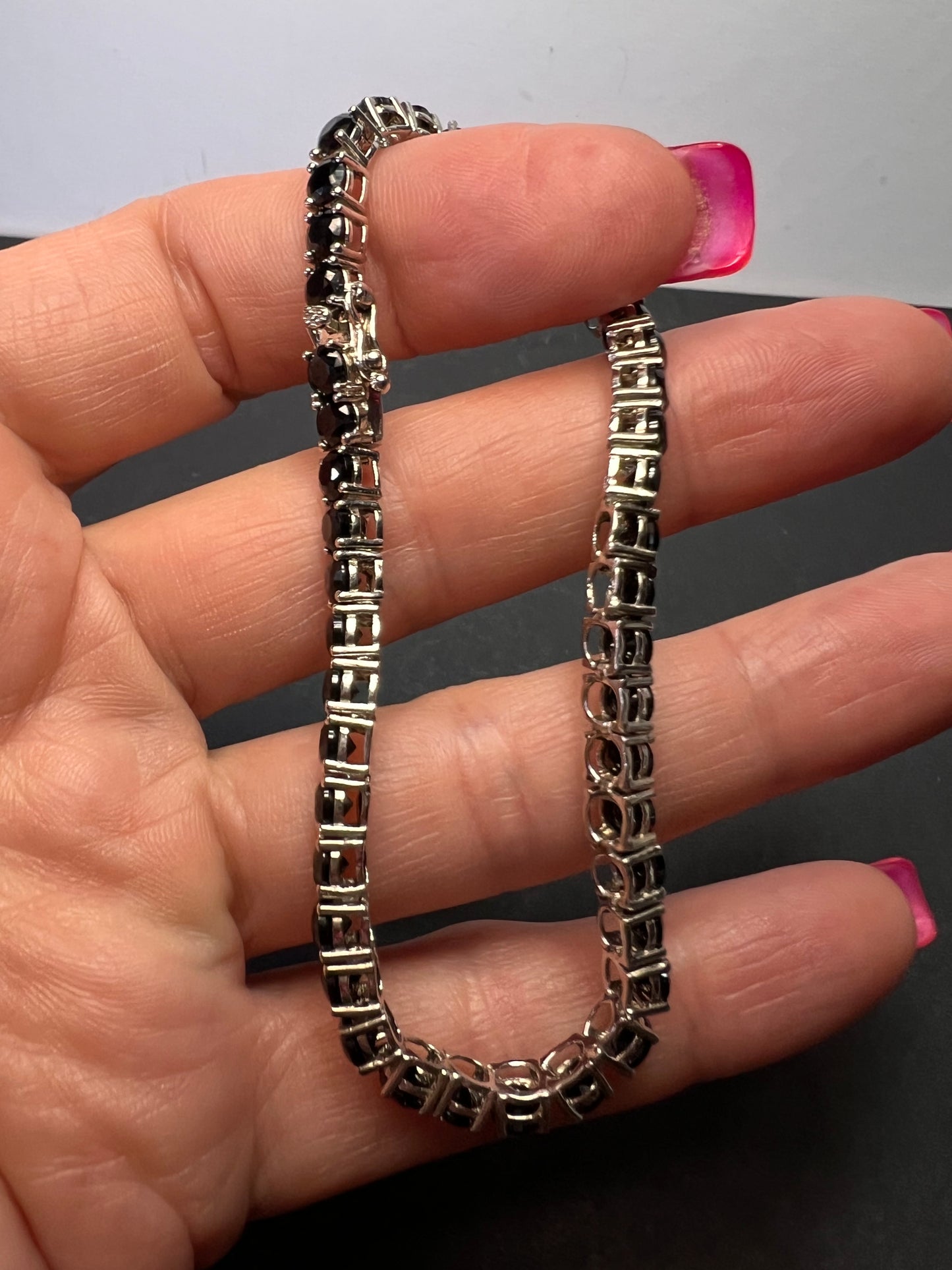 Black Spinel Sterling Silver Tennis Bracelet