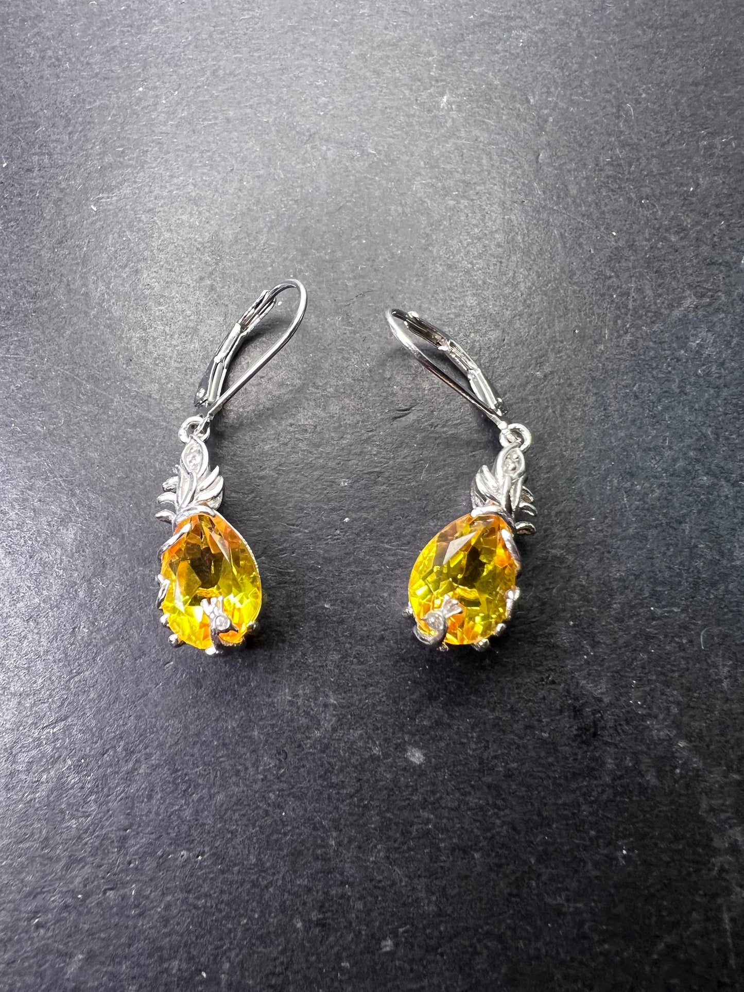 Lemon yellow treated quartz sterling silver drop earrings