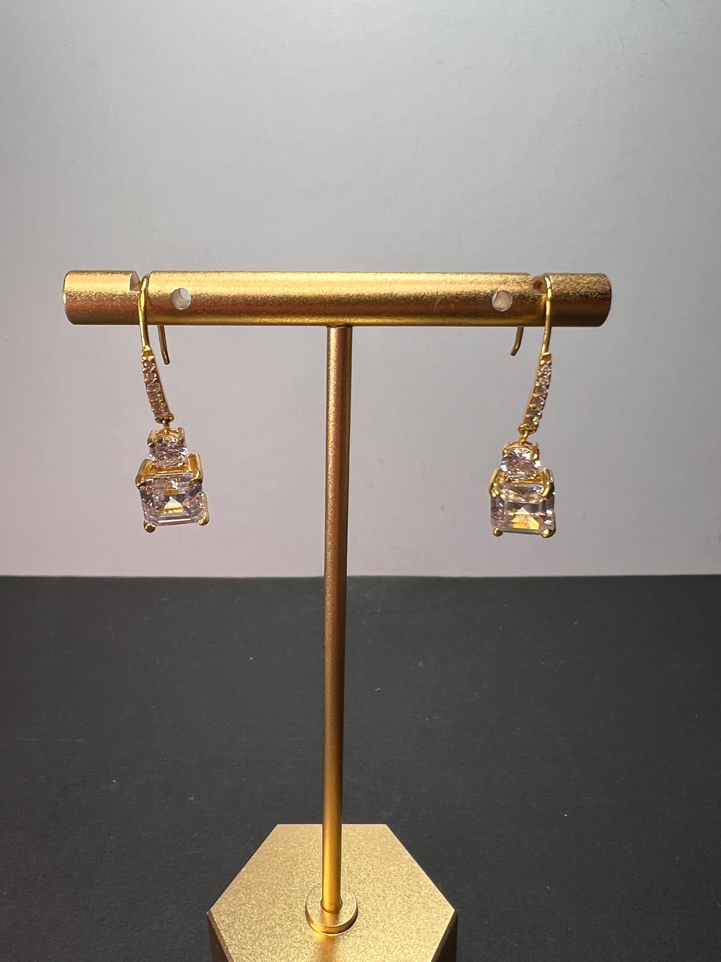 White Cubic Zirconia Asscher Cut 18k Yellow Gold Over Sterling Silver Dangle Earrings 9.40ctw