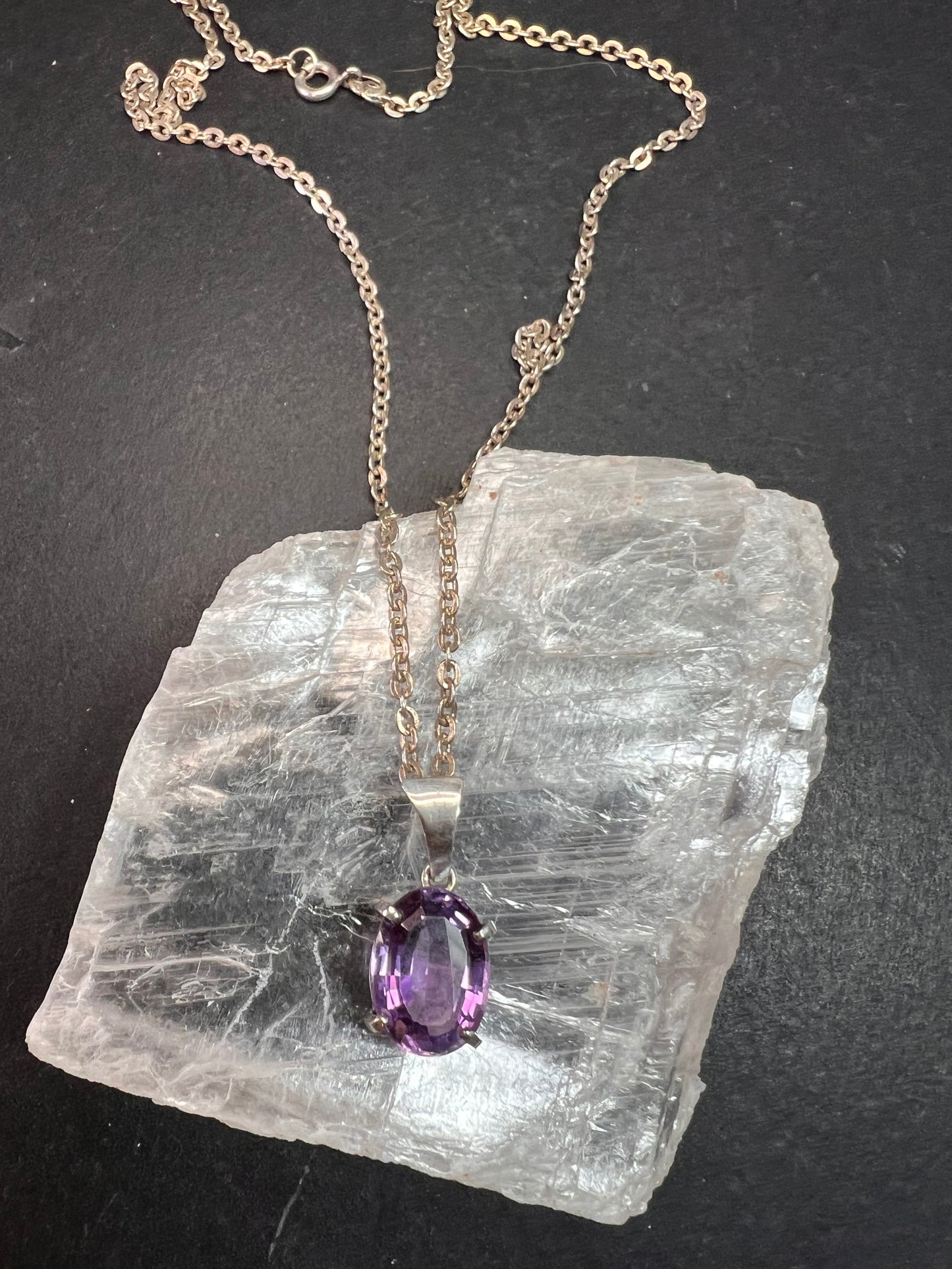 Vintage Amethyst Sterling Silver Pendant on 960 Silver Chain 18”